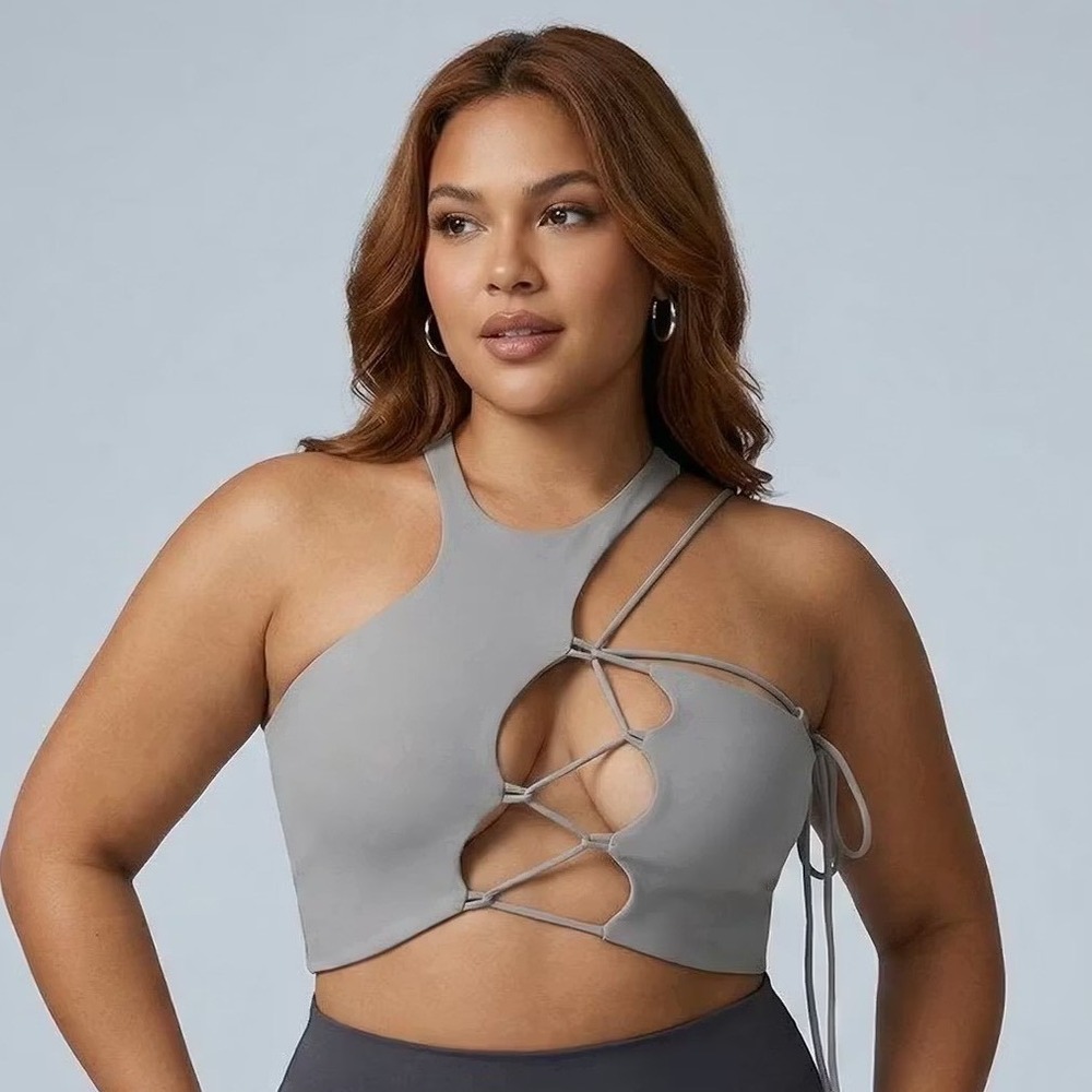 SKIMS Lace Up Super Crop Top Chrome Womens 4X